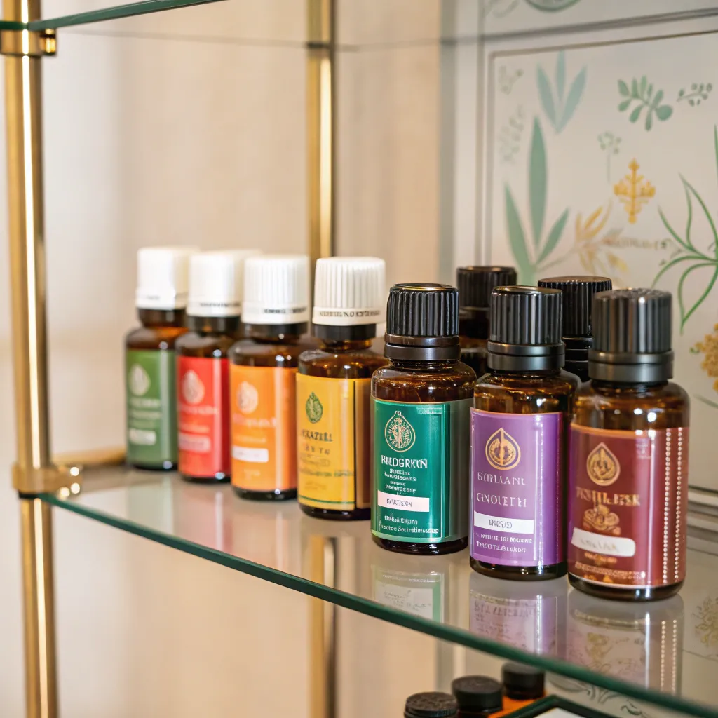 Aromatic essential oils displayed beautifully